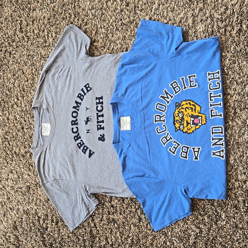 Abercrombie & Fitch Men Short Sleeve Tee: Size Medium 2 pack Gray and Blue